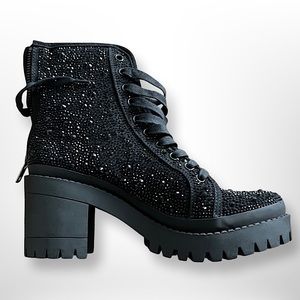 Steve Madden black rhinestone encrusted combat boots! NIB